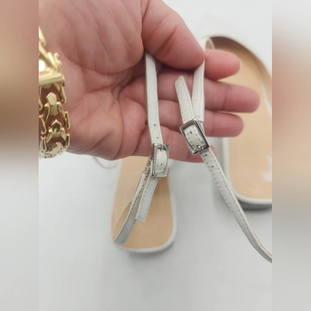 Club Monaco White Leather Pointed Toe Slingback Kitten Heels Size 37.5